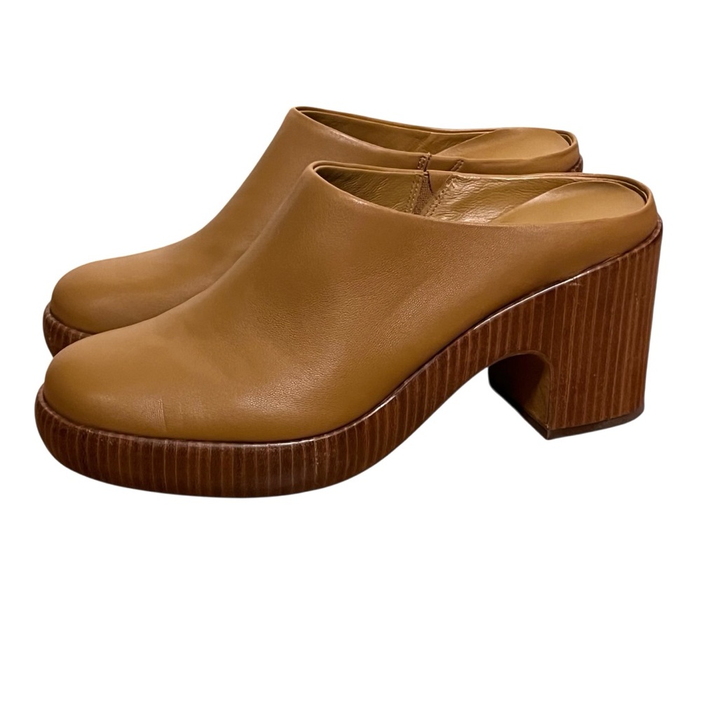 Vince Navina Leather Platform Clogs Tan Brown Block Heel Mule Minimalist — 9.5 - Picture 6 of 16